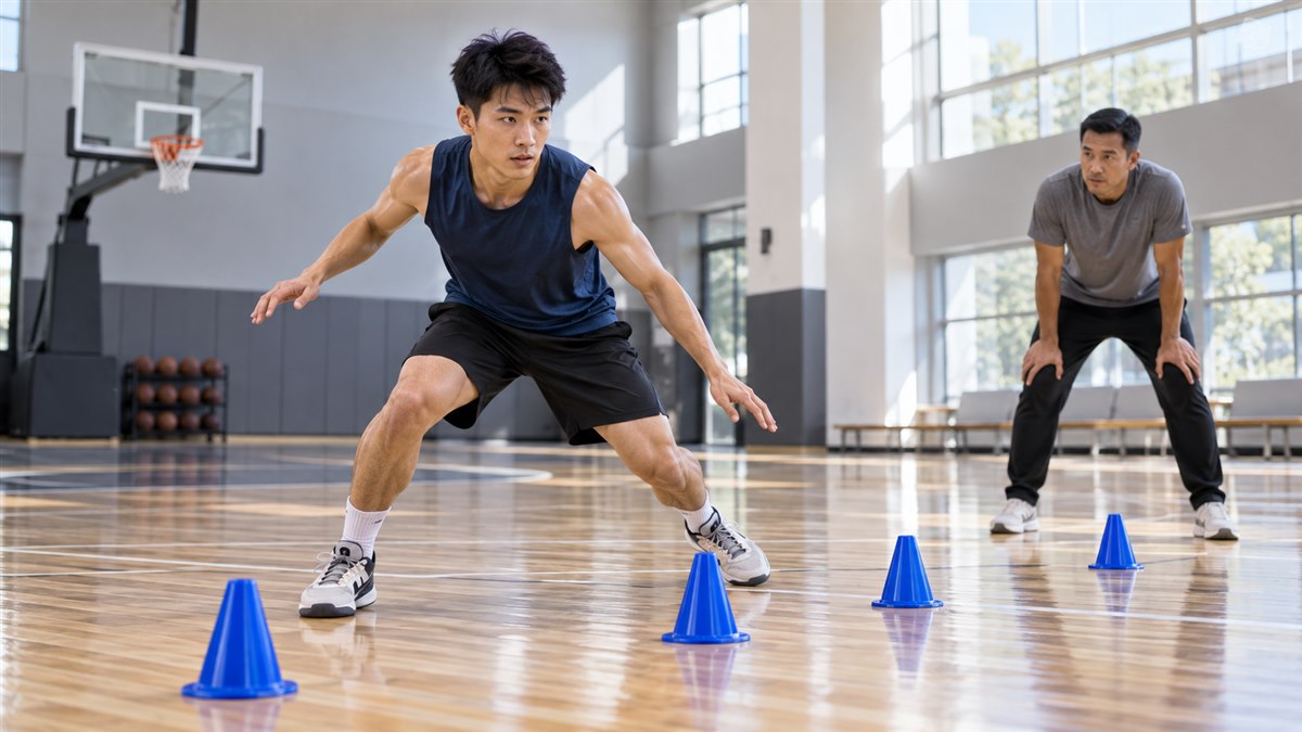 篮球防守滑步总是两脚打架怎么练:先降重心,再把启动、并步和制动拆开